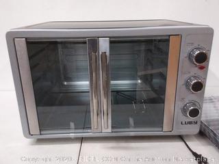 Luby Extra Large Toaster Oven (holds 18 slices Pizza, 20lb turkey )silver stainless steel(small dent on back)(powers on)(Retails $114)