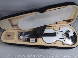 Mendini Full Size 4/4 MV-White Solid Wood Violin with Tuner, Lesson Book, Shoulder Rest, Extra Strings, Bow and Case (cracked, see photos)