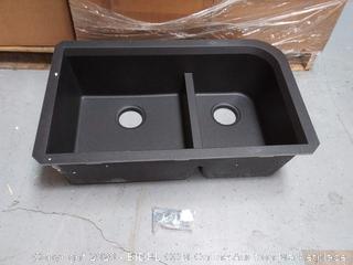 Transolid RUDJ3118-09 Radius 31.75-in x 19.25-in x 9.5-in Granite 1-3/4 J-Shaped Double Undermount Kitchen Sink, Black (online $219)