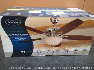 Harbor Breeze Coastal Creek brushed nickel finish ceiling fan 52 in(needs new light cover)