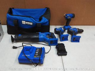 Kobalt 4-Tool 24-Volt Max Brushless Power Tool Combo Kit with Soft Case (Charger Included and 1-Battery Included)(powers on)(Retails $299)