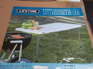 Height Adjustable Craft Camping and Utility Folding Table, 4 ft, 4'/48 x 24, White Granite ( side has broken piece, screws are loose)