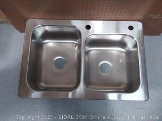 Elkay 33-in x 22-in Satin Double Offset Bowl Drop-In or Undermount 2-Hole Residential Kitchen Sink (online $209)