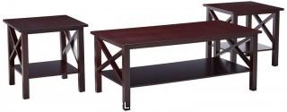 King's Brand 3 Pc. Cherry Finish Wood X Style Casual Coffee Table & 2 End Tables Occasional Set (Retail $139.00)