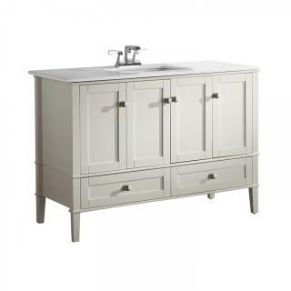 Simpli Home Chelsea 48" Bath Vanity with White Quartz Marble Top, Soft White (Retail $889.00)