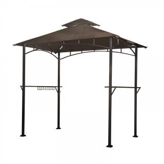 sunjoy L-GG001PST-F 8' X 5' Soft Top Brown Double Tiered Canopy Grill Gazebo With 4Pcs Led Gazebo Grill (Retail $139.00)