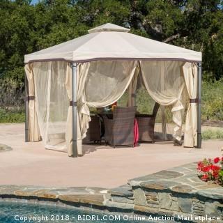 Great Deal Furniture 294930 Sonoma Outdoor Iron Gazebo Canopy Umbrella with Net Drapery (Beige) (Retail $324.00)